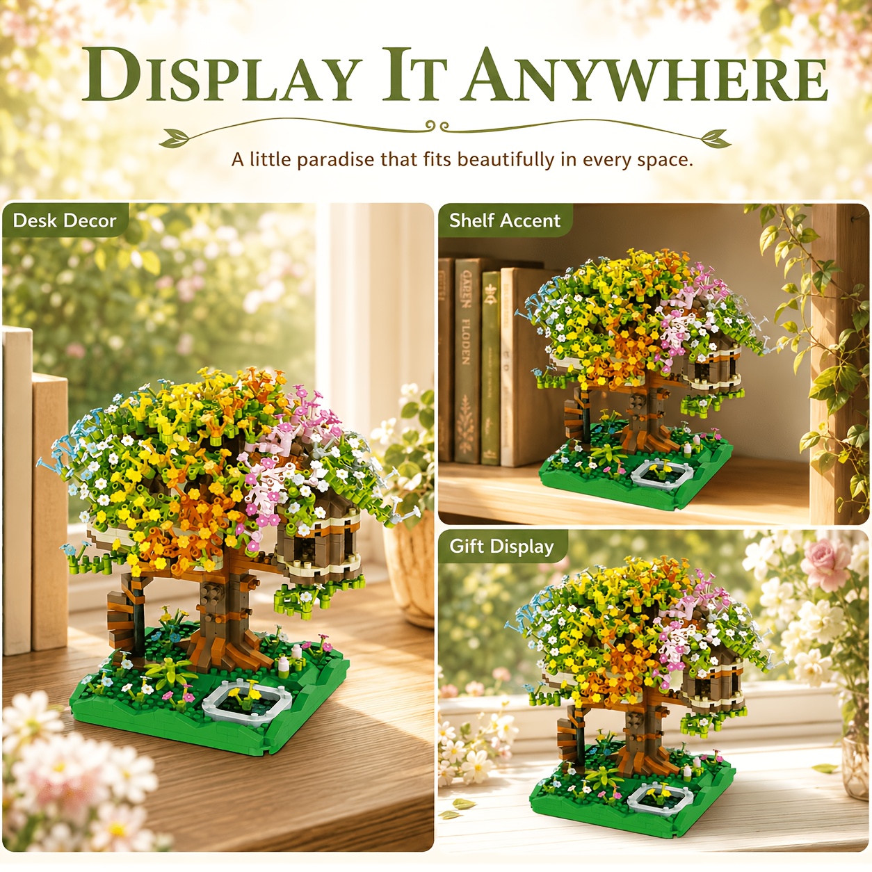 Rainbow Treehouse Building Blocks Set, Dreamy Floral Garden Cottage